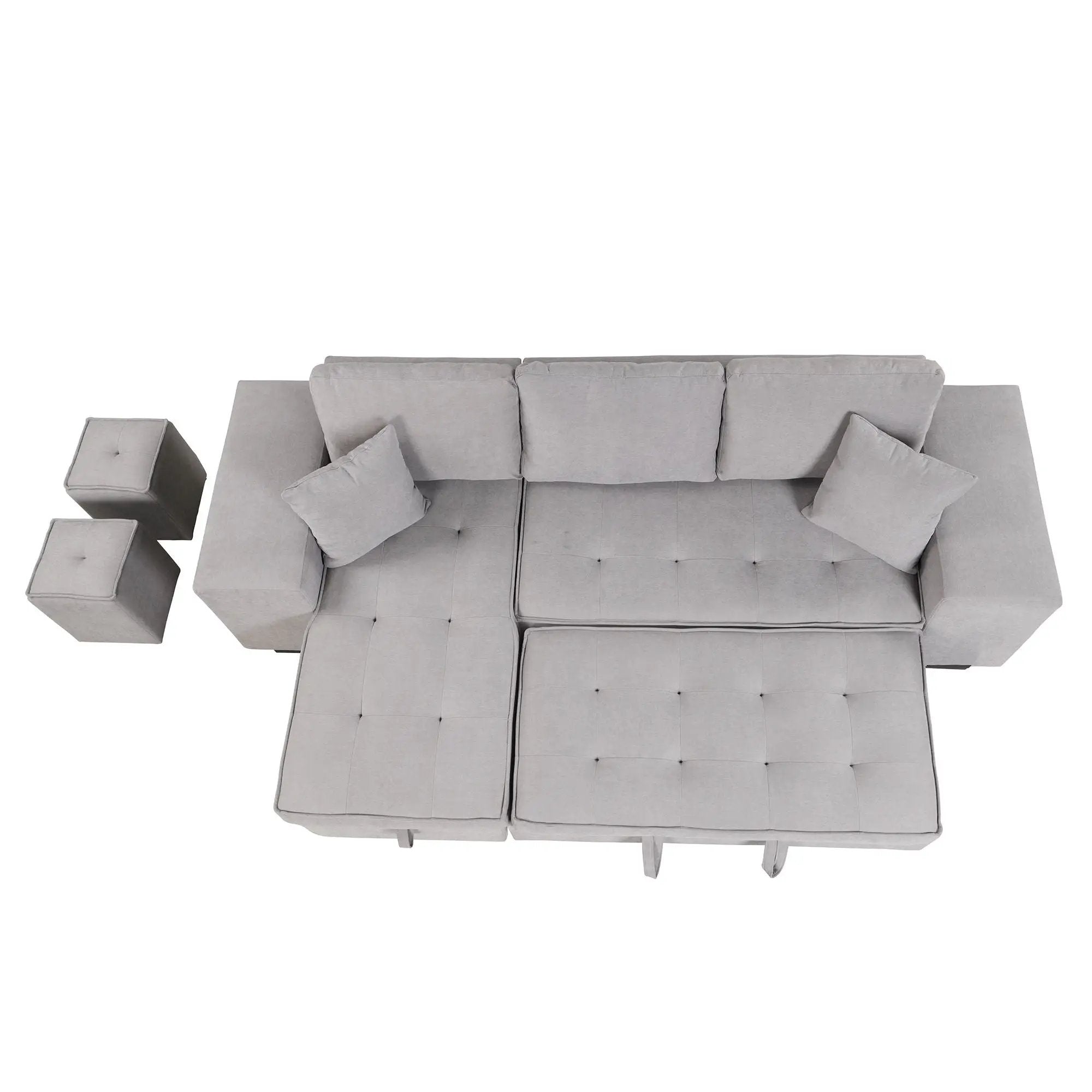 Modern L-Shape 3 Seat Reversible Sectional Couch, Pull Out Sleeper Sofa With Storage Chaise And 2 Stools For Living Room Furniture Set by HouseOfZazla