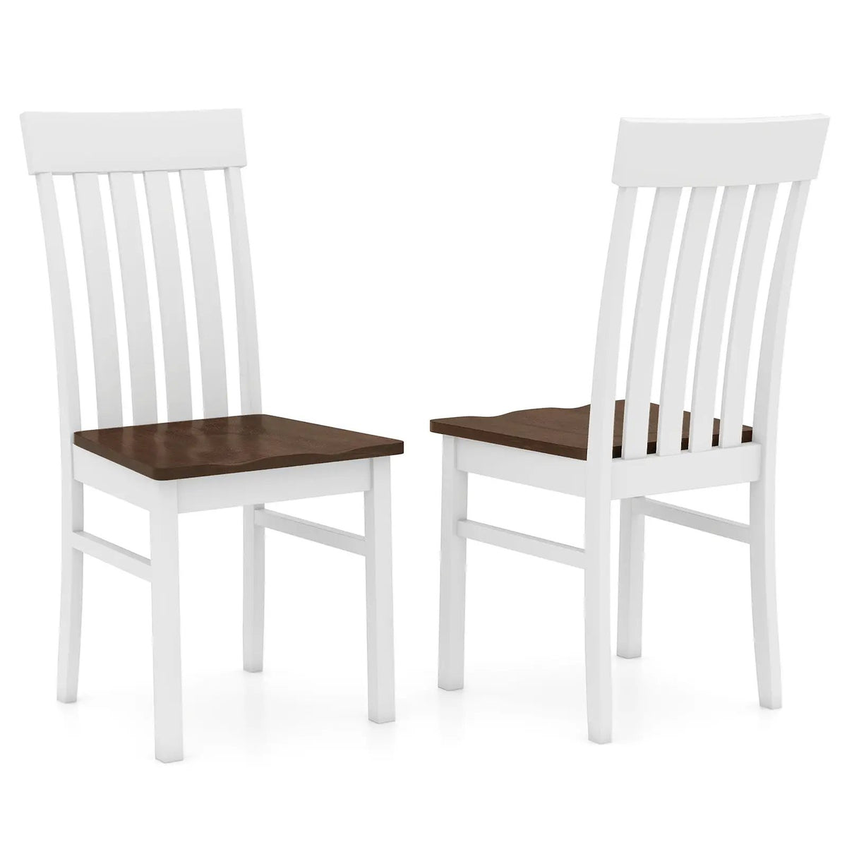 Set of 2 Kitchen Armless Dining Chairs with Slatted High Backrests-White by DirectDeals