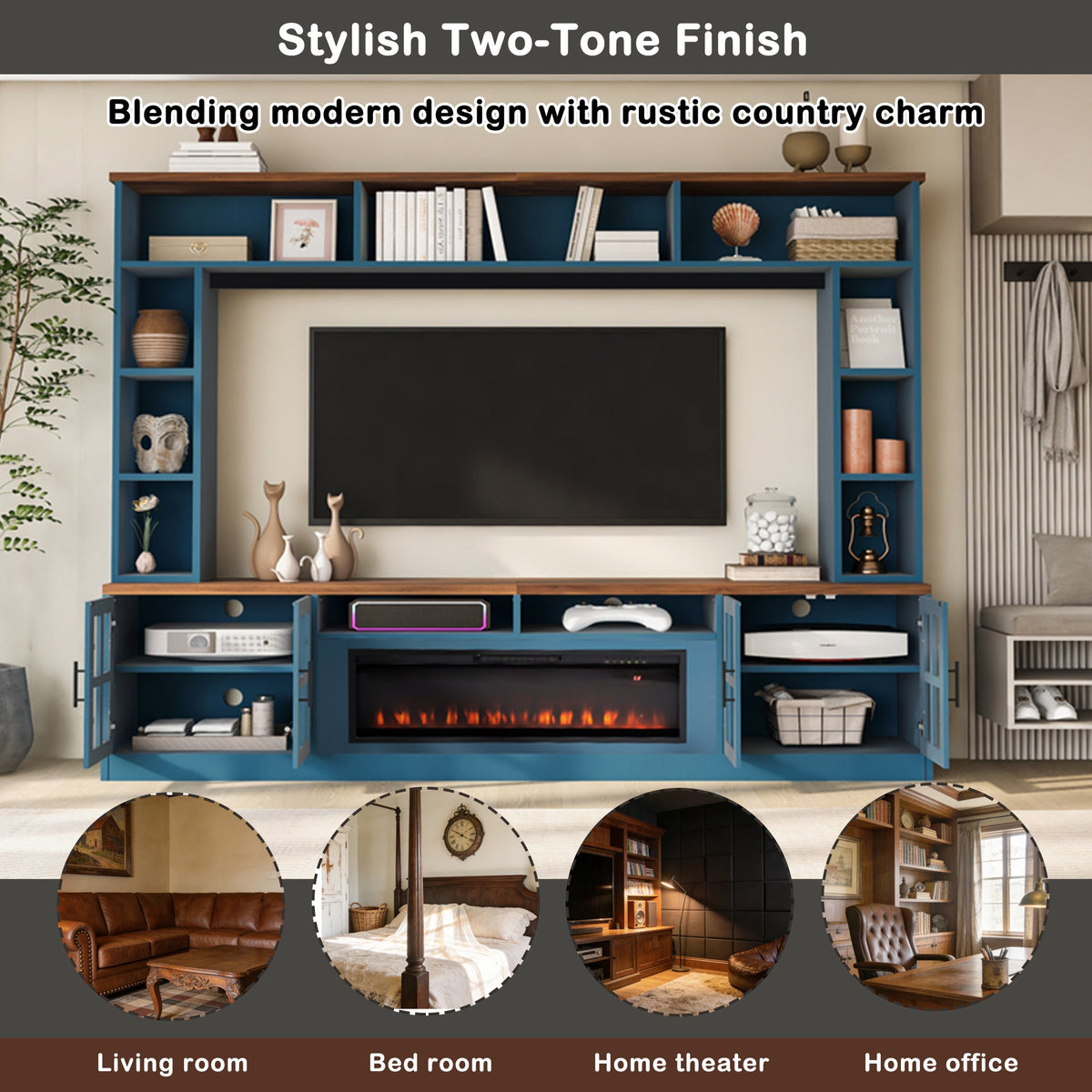 Wall Unit Entertainment Center with Electric Fireplace - Modern White, photo 10 of 10