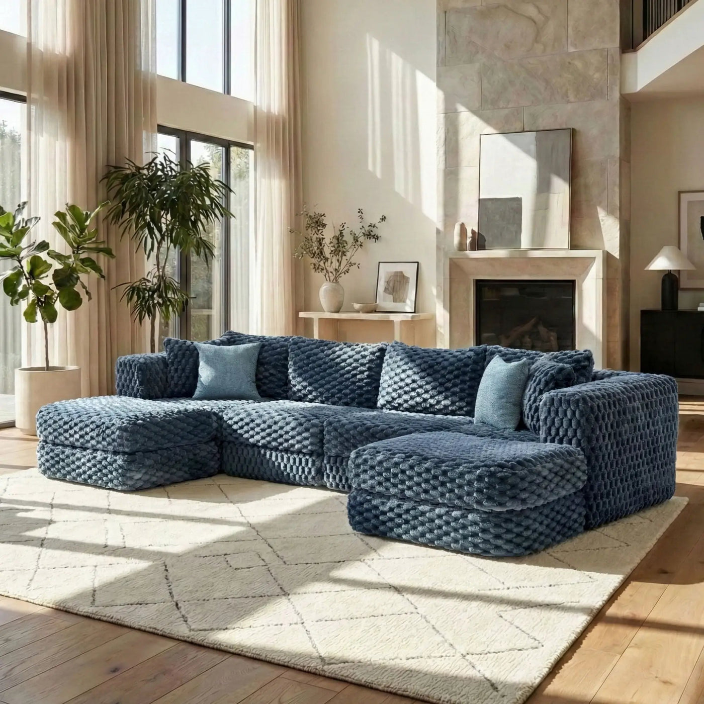 Modular Sectional Sofa, Boneless Couch With 2 Movable Ottomans by HouseOfZazla