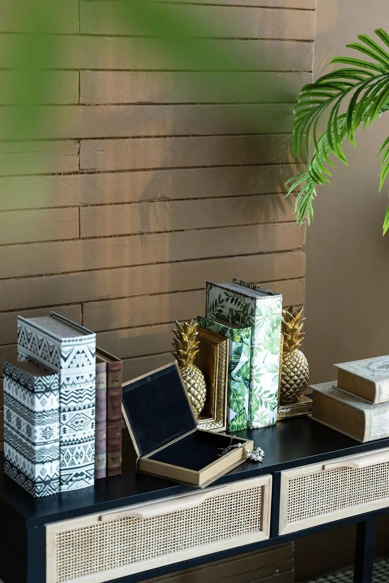 Botanical And Book Boxes (Set of 2) - White / Green by HouseOfZazla