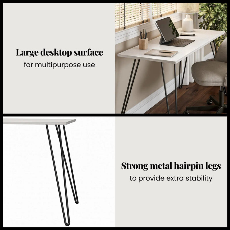 Writing Desk With Hairpin Legs For Study Or Work - White Oak by Unique Piece Furniture