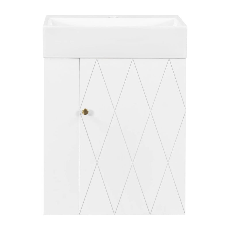 20 Inch Bathroom Vanity with Ceramic Sink, Diamond Pattern Door Design by HouseOfZazla