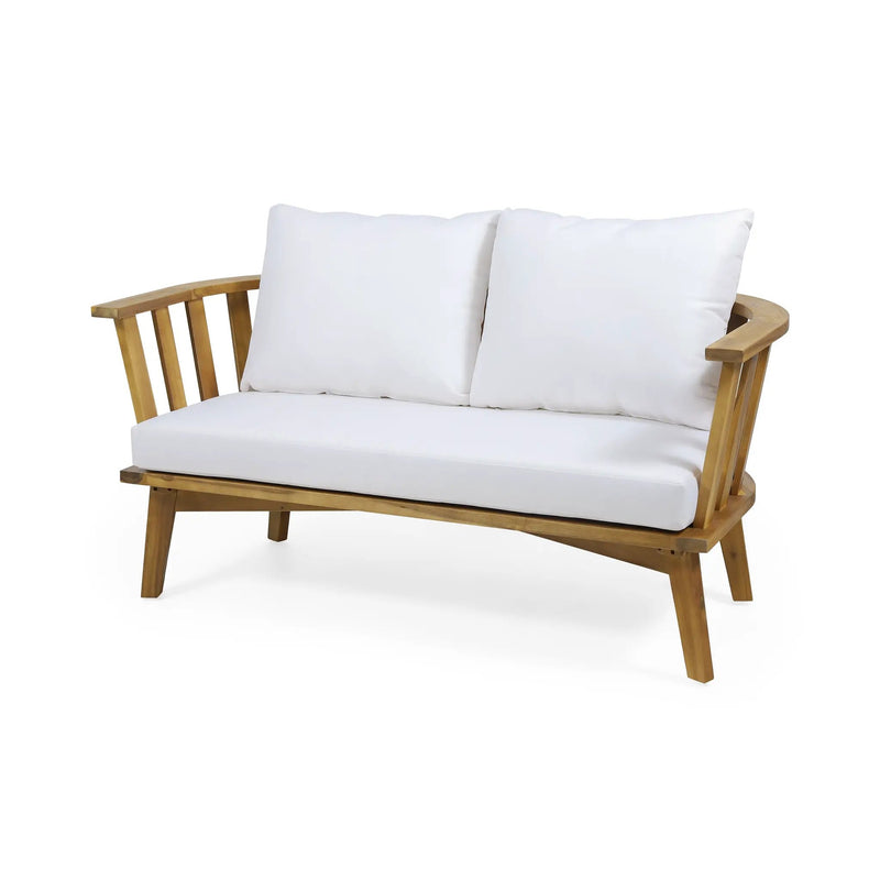 2-Person Outdoor Acacia Wood Patio Seating Group with Cushions and Coffee Table by HouseOfZazla