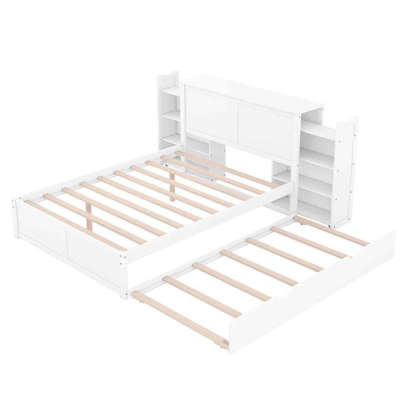 Storage Platform Bed With Pull Out Shelves And Trundle by HouseOfZazla