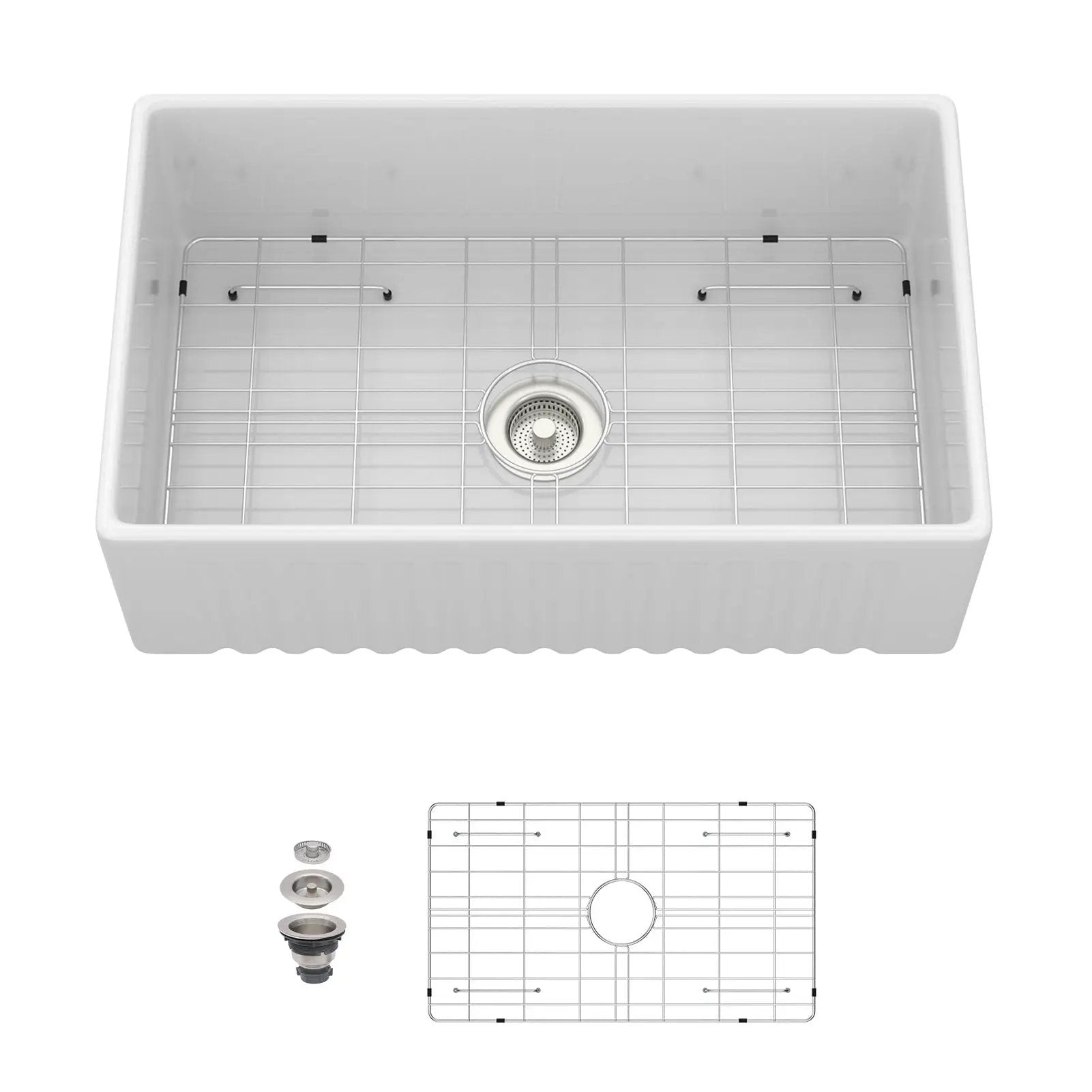 Apron-Front Reversible Single Bowl Kitchen Sink With Accessories - White by HouseOfZazla
