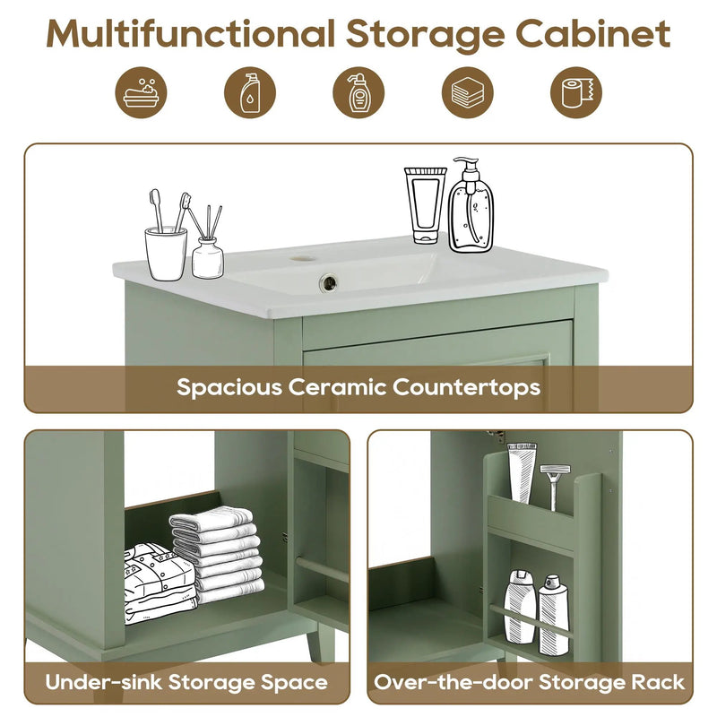 Modern Small Bathroom Vanity Cabinet With Ceramic Basin, Ample Storage, 1 Soft Close Door by HouseOfZazla