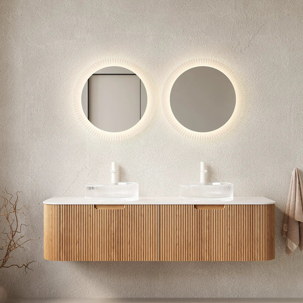 DINA 60" Bathroom Vanity with Floating Curved Edges and Glass Basins