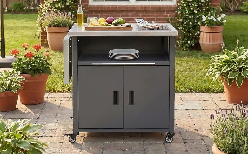 Foldable Outdoor Prep Station BBQ Cart Patio Dining Cart by HouseOfZazla