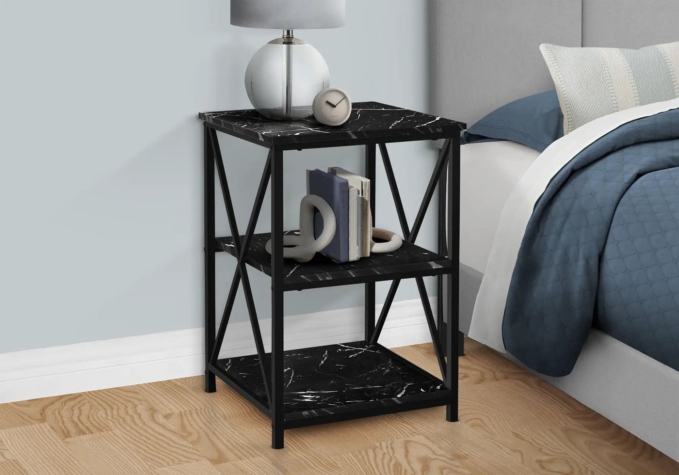 3 Tier Accent Table Side Marble Look Contemporary & Modern by HouseOfZazla