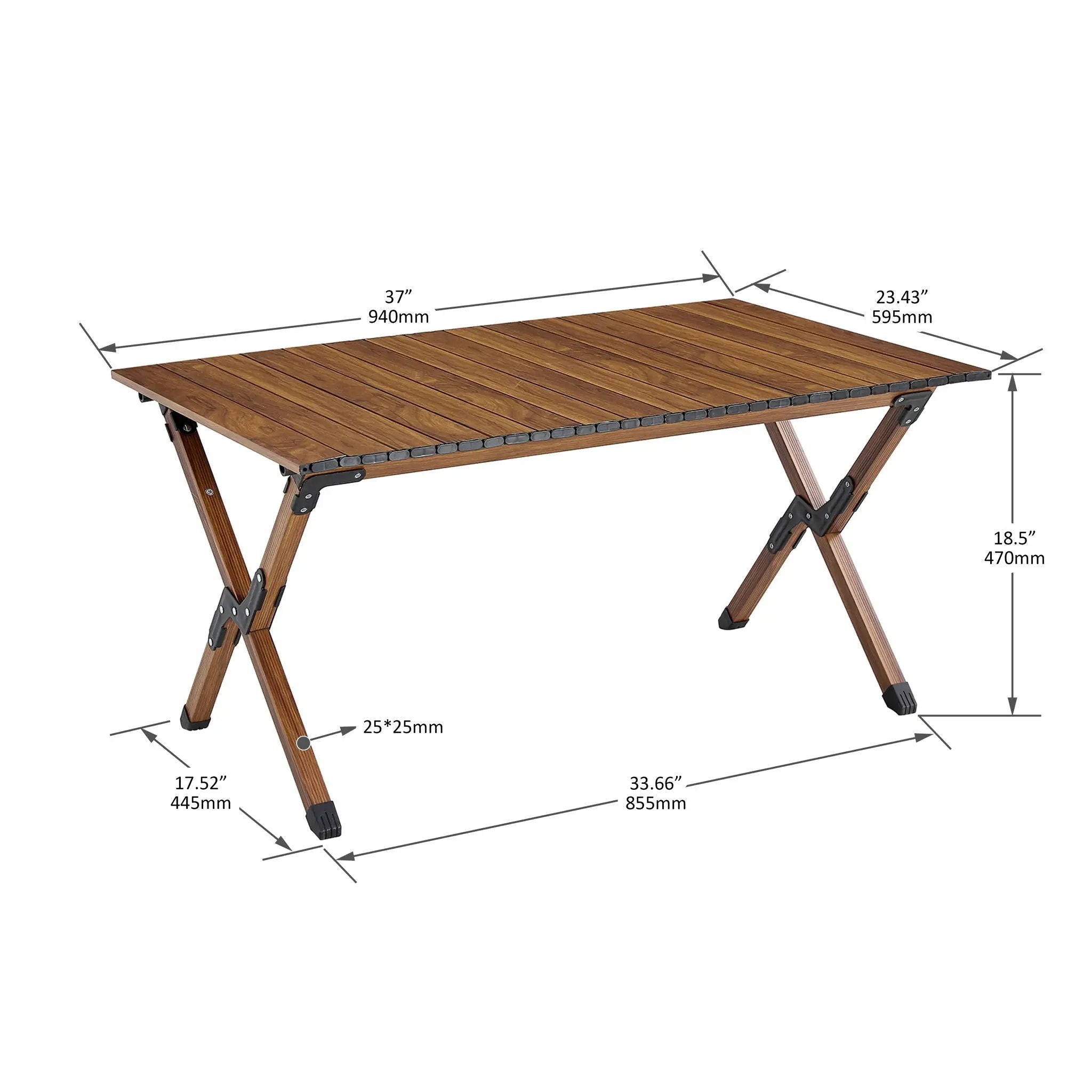 Folding Outdoor Table, Lightweight Aluminum Roll-Up Rectangular Table For Indoor, Outdoor Camping, Picnics, Beach, Backyard, Bbq, Party, Patio - Brown by HouseOfZazla