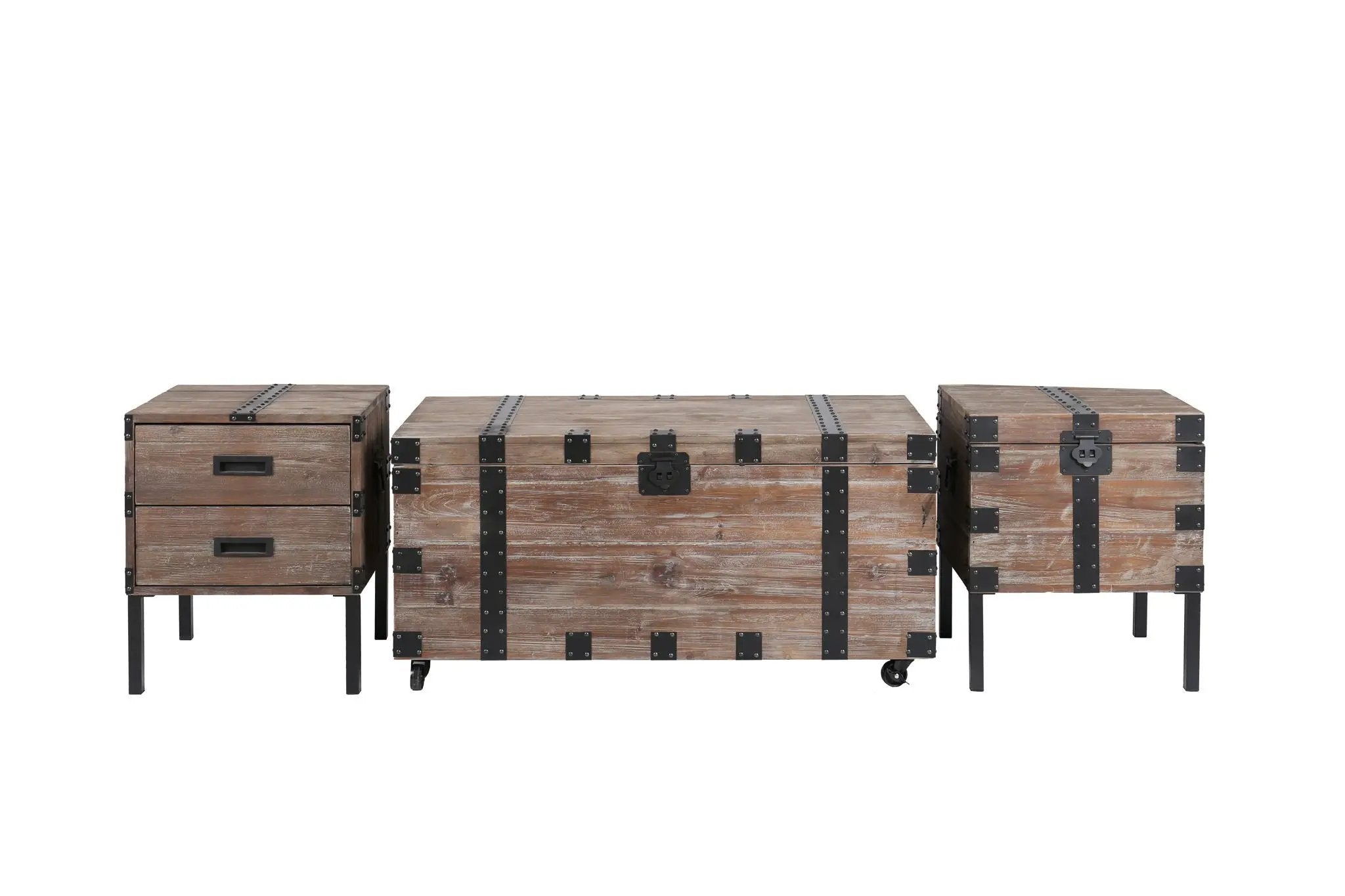 Trunk Table And Side Table With Large Storage Dress Up Your Liviing Room (Set of 3) - Antique Gray by Unique Piece Furniture