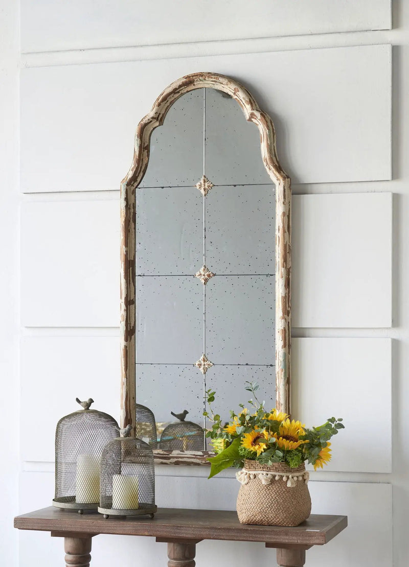 Large & Framed Wall Mirror, Arched Mirror With Decorative Window Look For Living Room - Cream by HouseOfZazla
