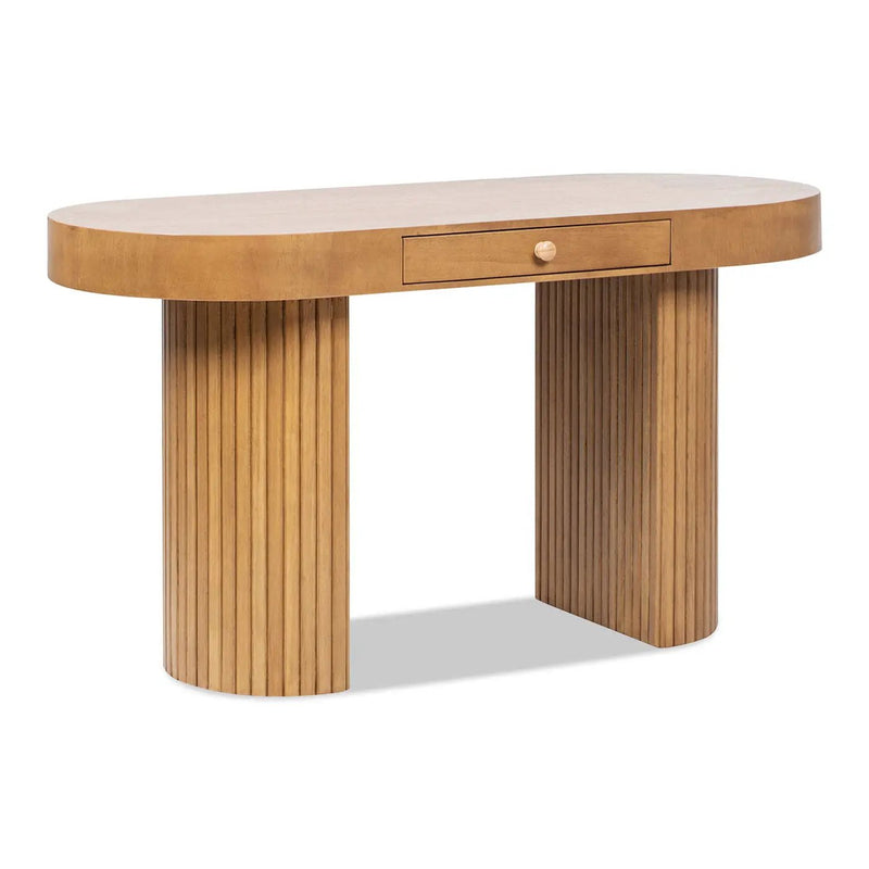 Jesse - Single Drawer Fluted Oval Console Desk - Honey Brown by HouseOfZazla