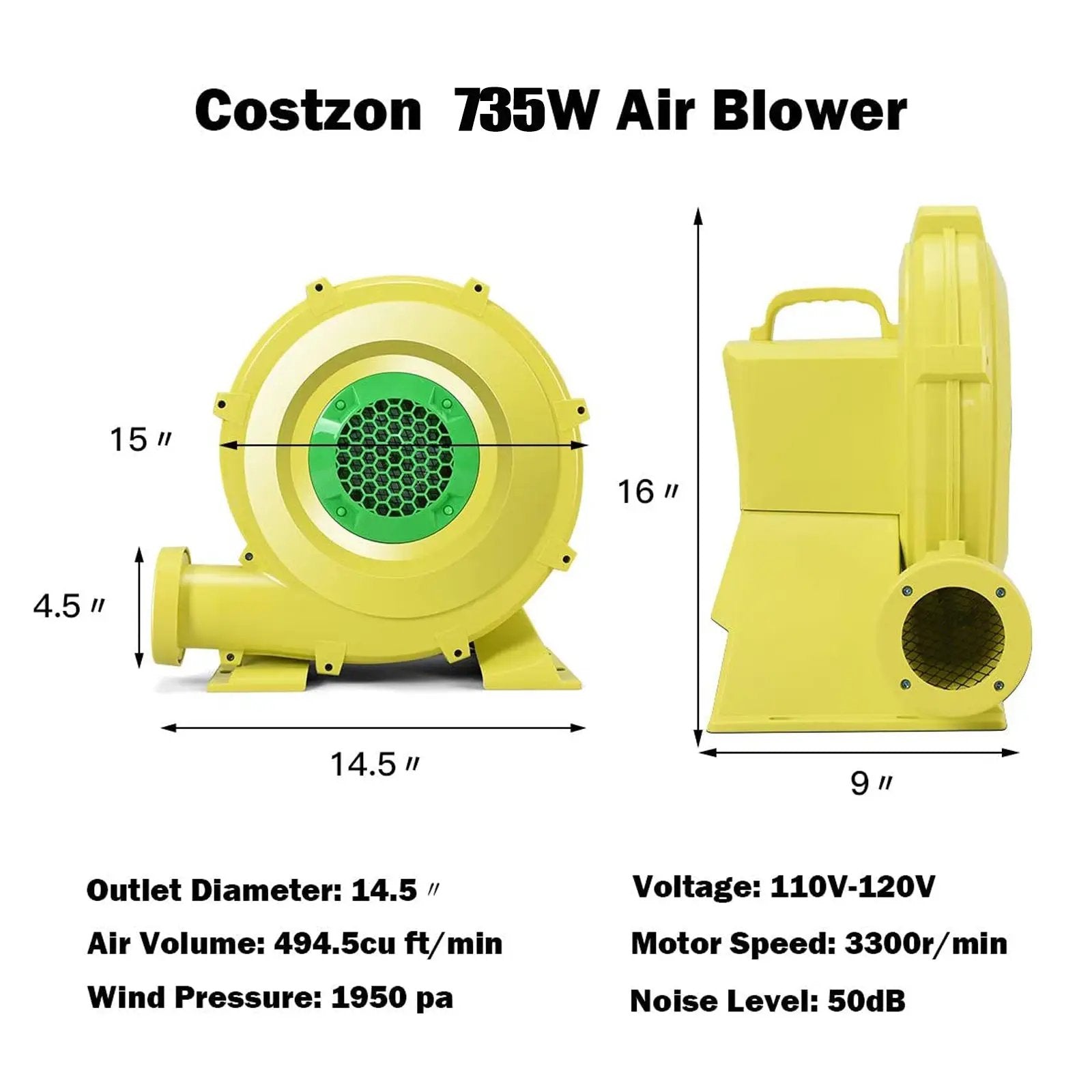 735 W 1.0 HP Air Blower Pump Fan for Inflatable Bounce House by DirectDeals
