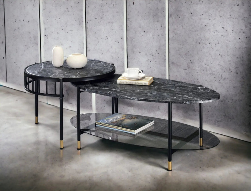 Silas Engineered Stone Top Nesting Table - Black by HouseOfZazla
