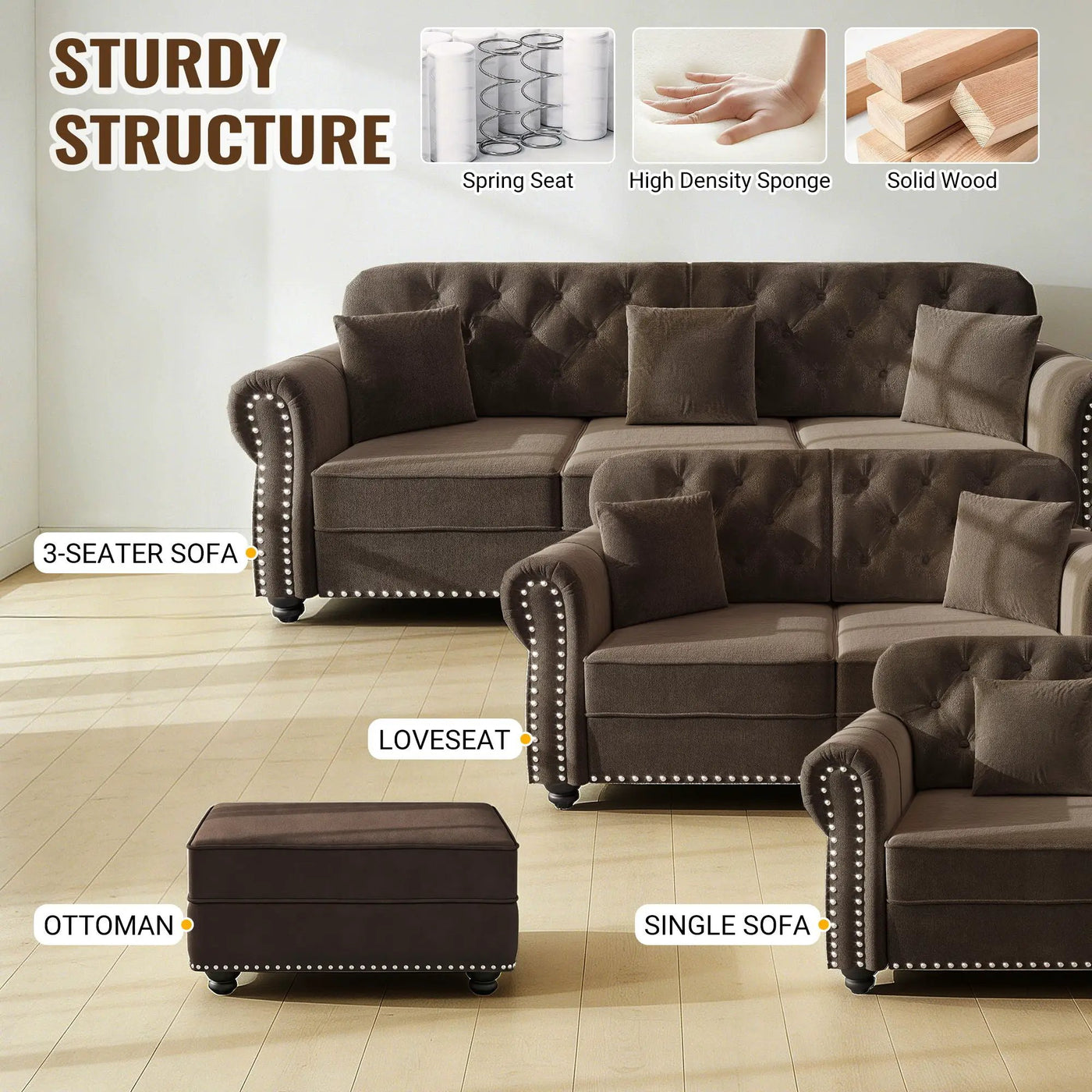 Upholstered 3 Seater Sofa Set With Ottoman by HouseOfZazla