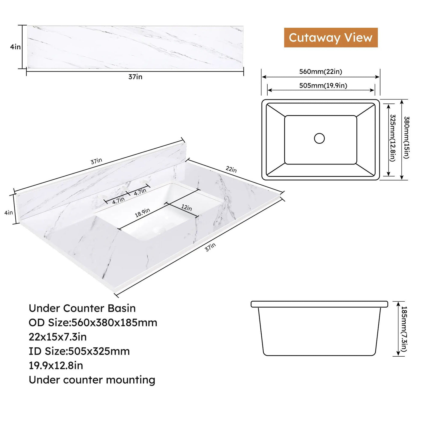 Bianco Carrara Venato Elegant Marble Vanity Top, Bathroom Vanity With Undermount Sink, Sintered Stone by HouseOfZazla