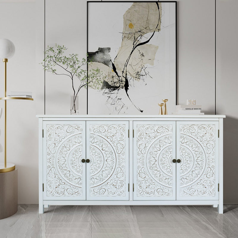 60" White Accent Cabinet with 4 Doors - Rustic Wood Sideboard for Home Organization, photo 2 of 10