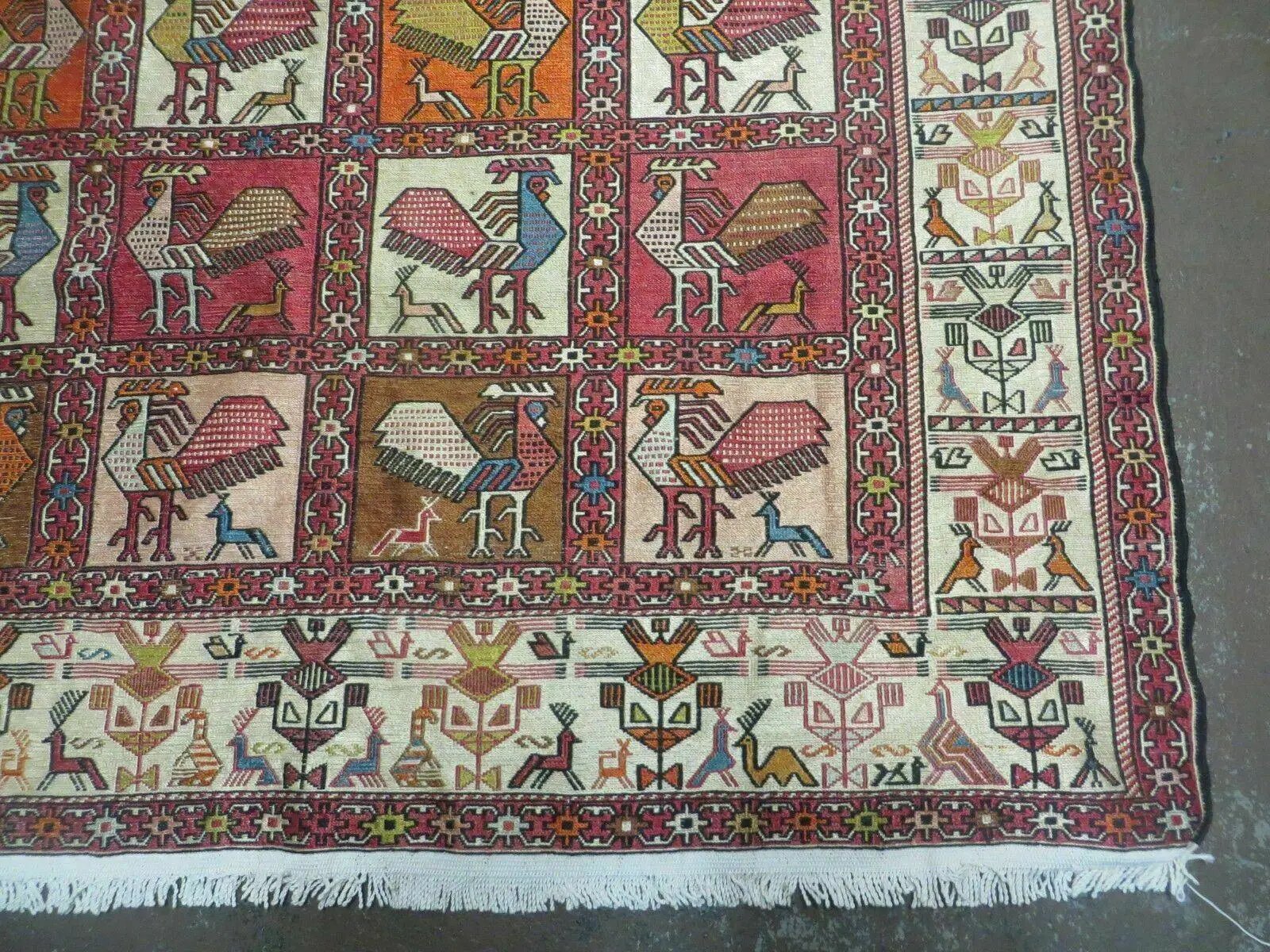 4' X 6' Vintage Russian Kilim Handmade Flat Soumak Weave Silk Wool Rug Organic by Jewel Rugs