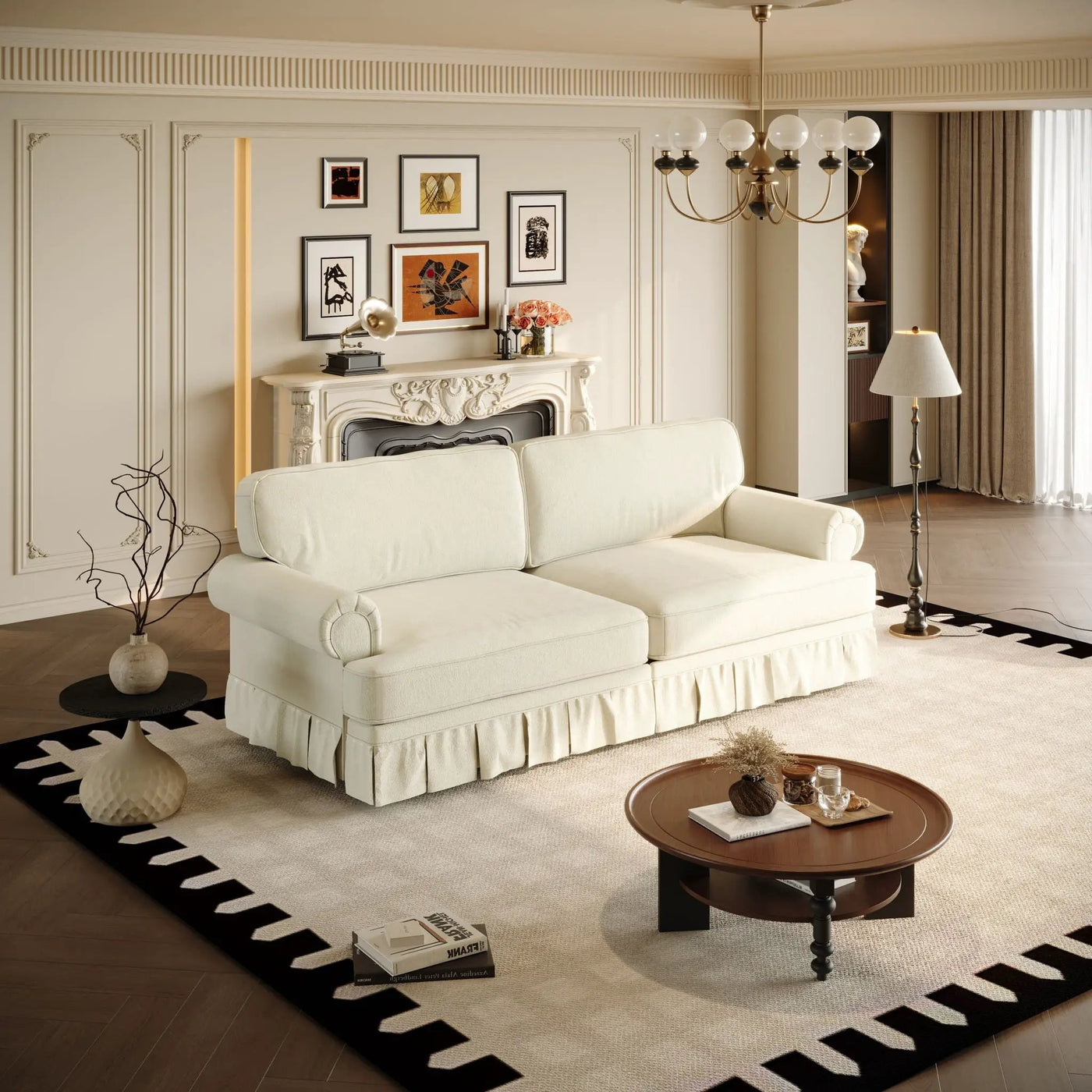 Luxuriously Comfortable Cloud Couch With Elegant Rolled Arms & Pleated Skirt Design by HouseOfZazla
