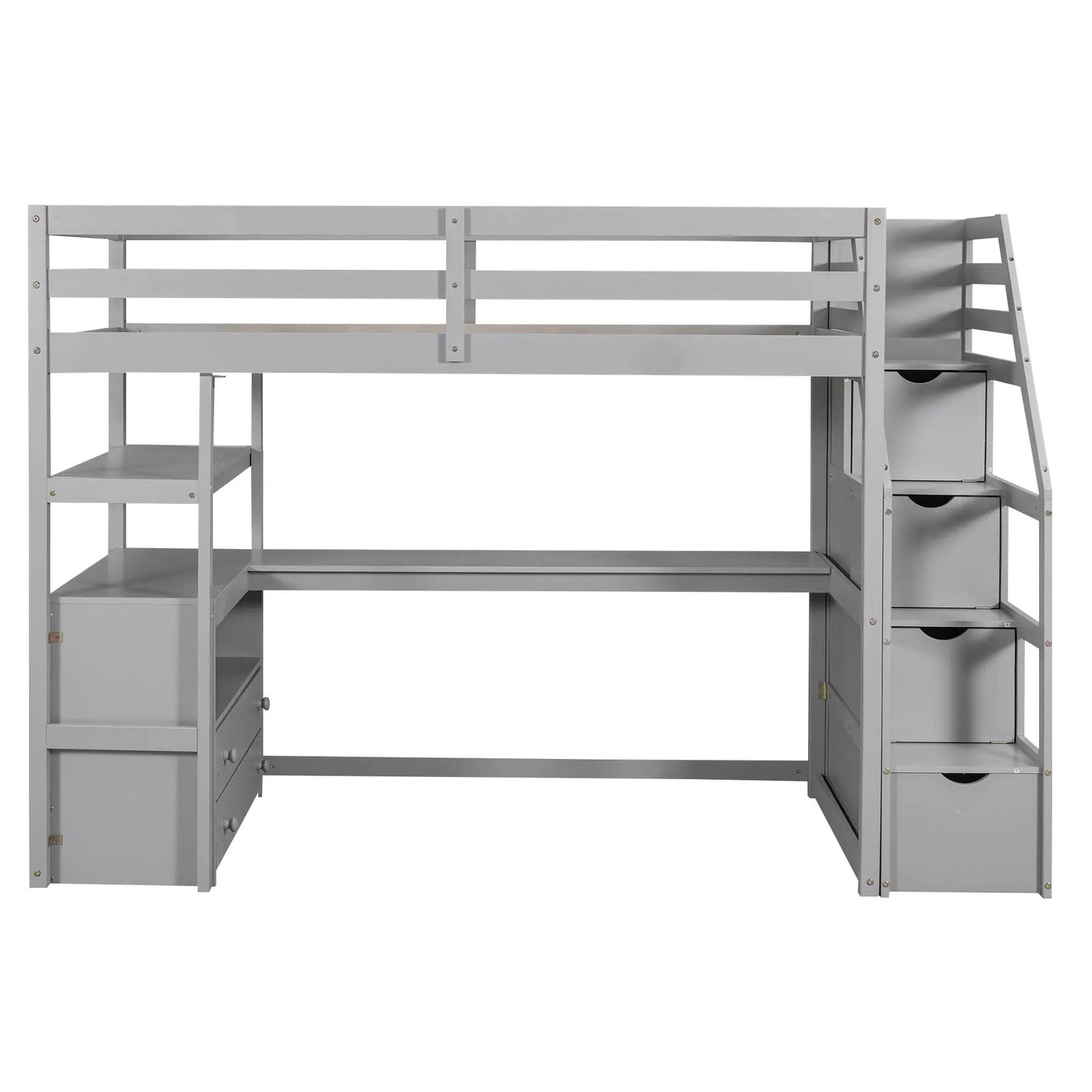 Loft Bed With Desk, Shelves, 2 Drawers, Storage Staircase by Unique Piece Furniture