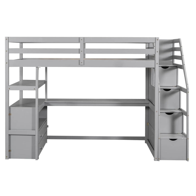 Loft Bed With Desk, Shelves, 2 Drawers, Storage Staircase by Unique Piece Furniture