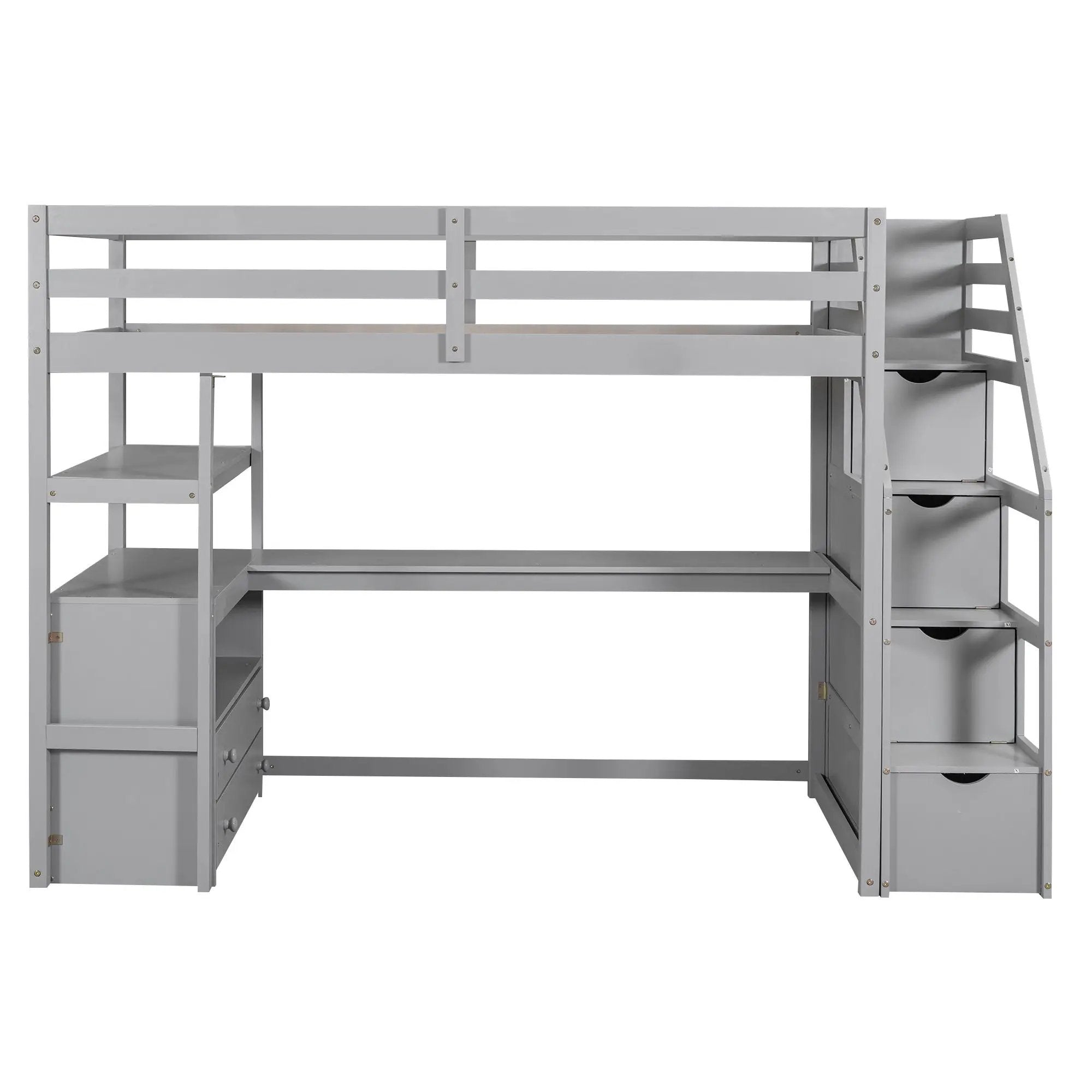 Loft Bed With Desk, Shelves, 2 Drawers, Storage Staircase by HouseOfZazla