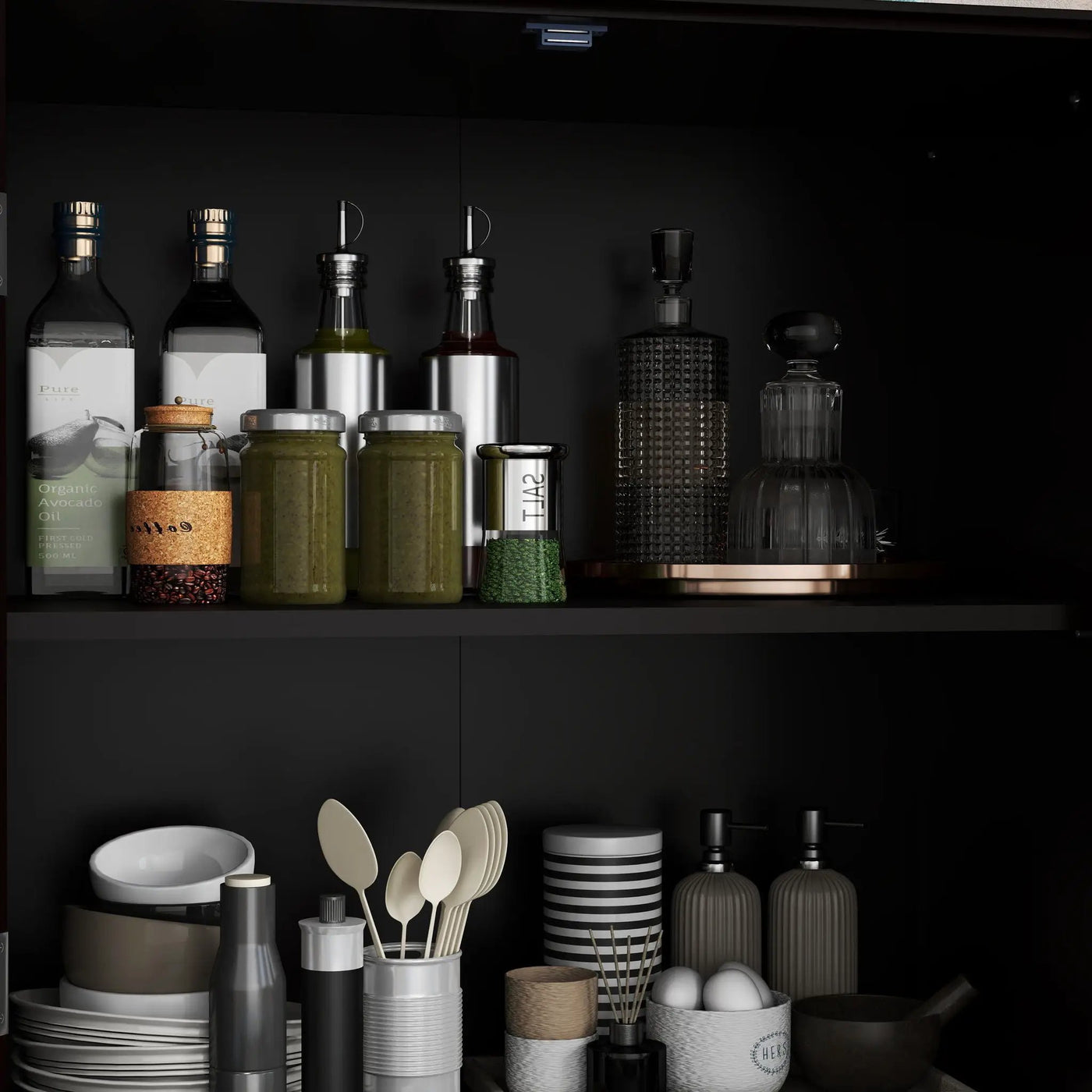 Minimalist Buffet Cabinet With Double Glass Doors And Drawer by HouseOfZazla