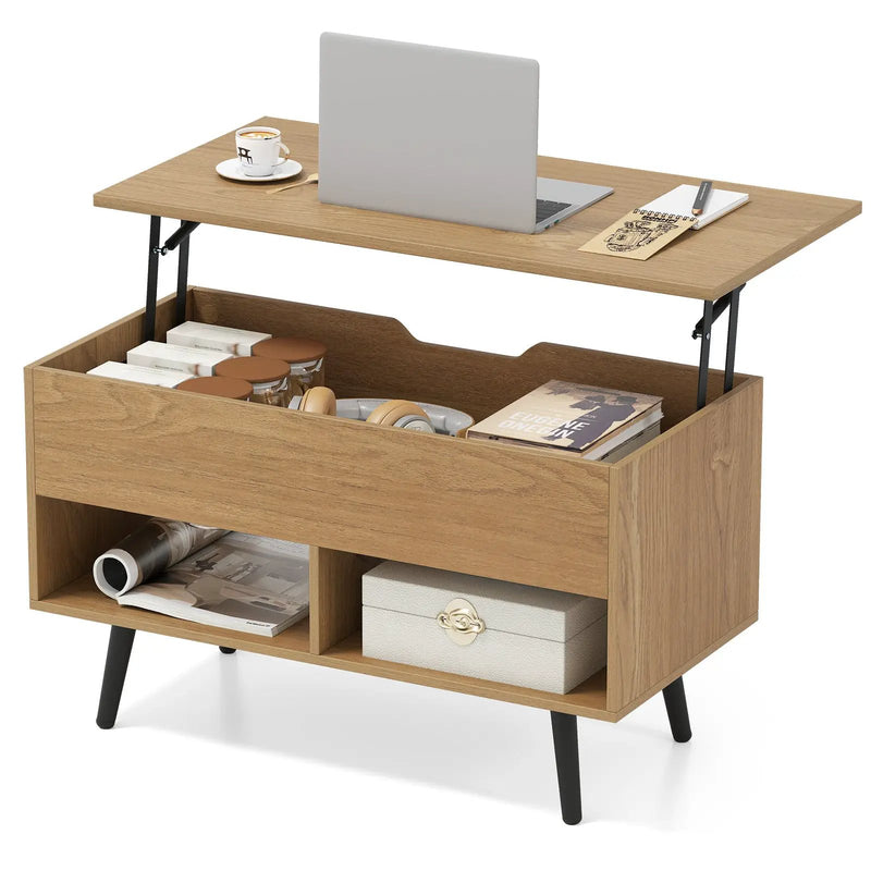 31.5 Inch Lift-Top Coffee Table with Hidden Storage and 2 Open Shelves by DirectDeals