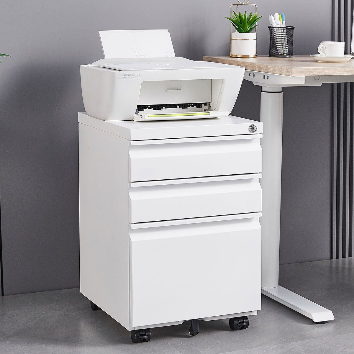 Contemporary 3 Drawer Mobile Filing Cabinet With Lock, photo 5 of 8