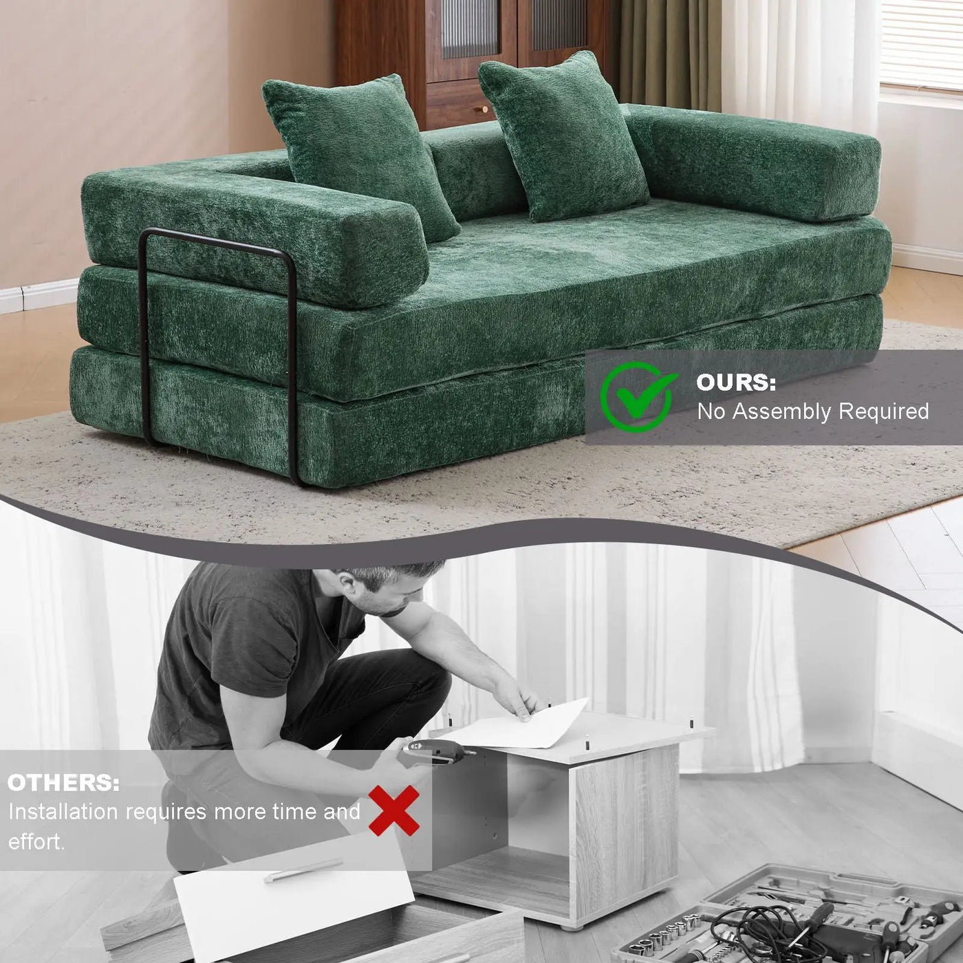 Convertible Floor Sofa Bed With Pillow Back Support Armrest by Unique Piece Furniture