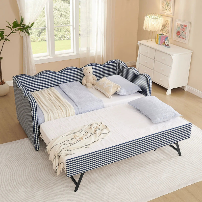 Gingham Daybed With USB Charging Port, Wave-Shaped Design by HouseOfZazla