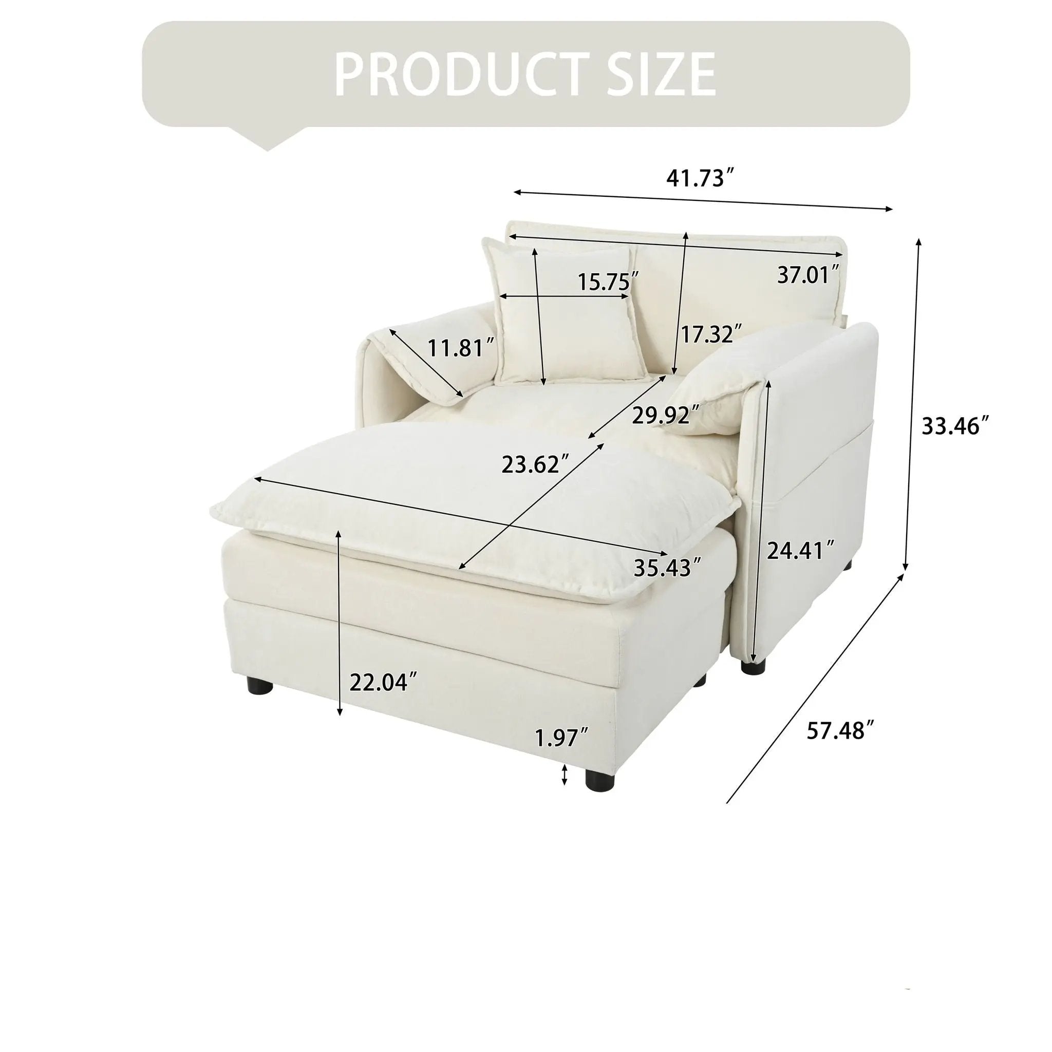 Oversized Chair With Movable Ottoman, Soft Upholstered Lounge Chair by HouseOfZazla