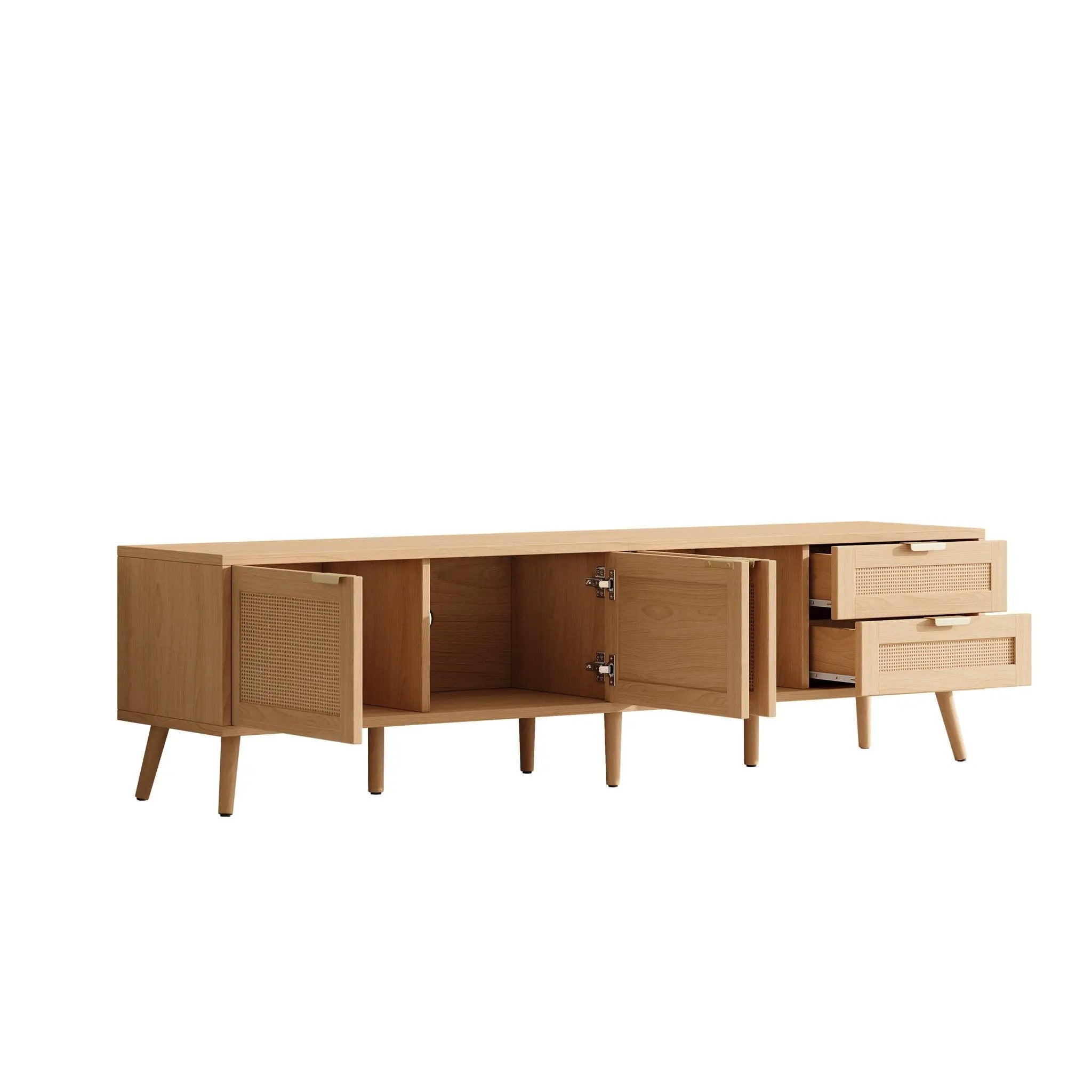 TV Stand, Media Console, 2 Drawers & Cable Management - Natural Wood by HouseOfZazla