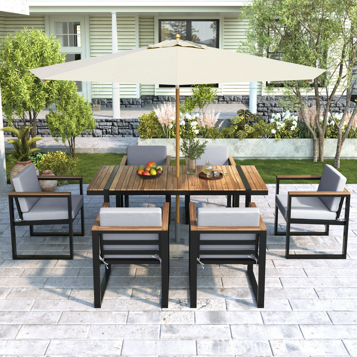 7 Piece Outdoor Dining Set with Removable Cushions - Gray or Beige, photo 23 of 40