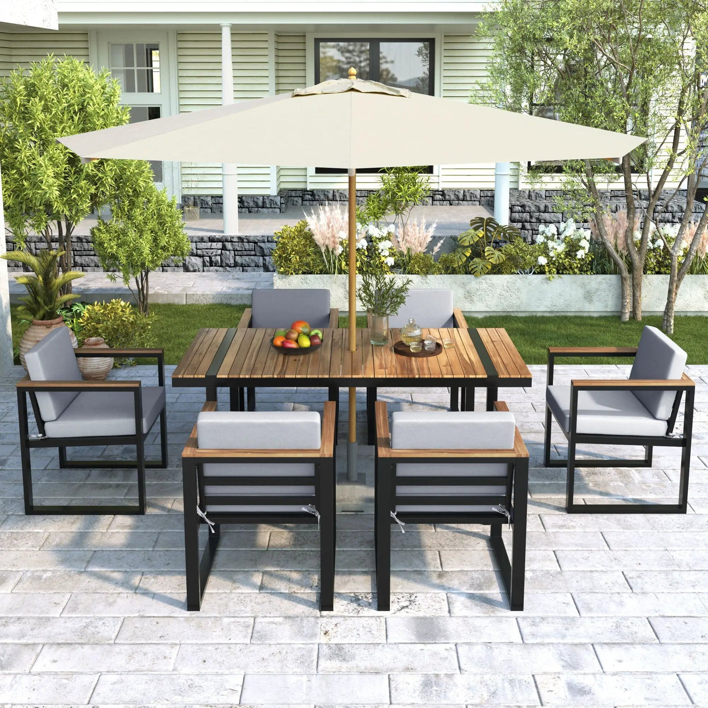 7 Pieces Outdoor Dining Set Patio Dining Table And Chair Set With And Removable Cushions For Patio by HouseOfZazla