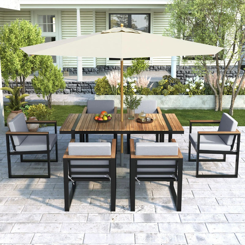 7 Pieces Outdoor Dining Set Patio Dining Table And Chair Set With And Removable Cushions For Patio by HouseOfZazla