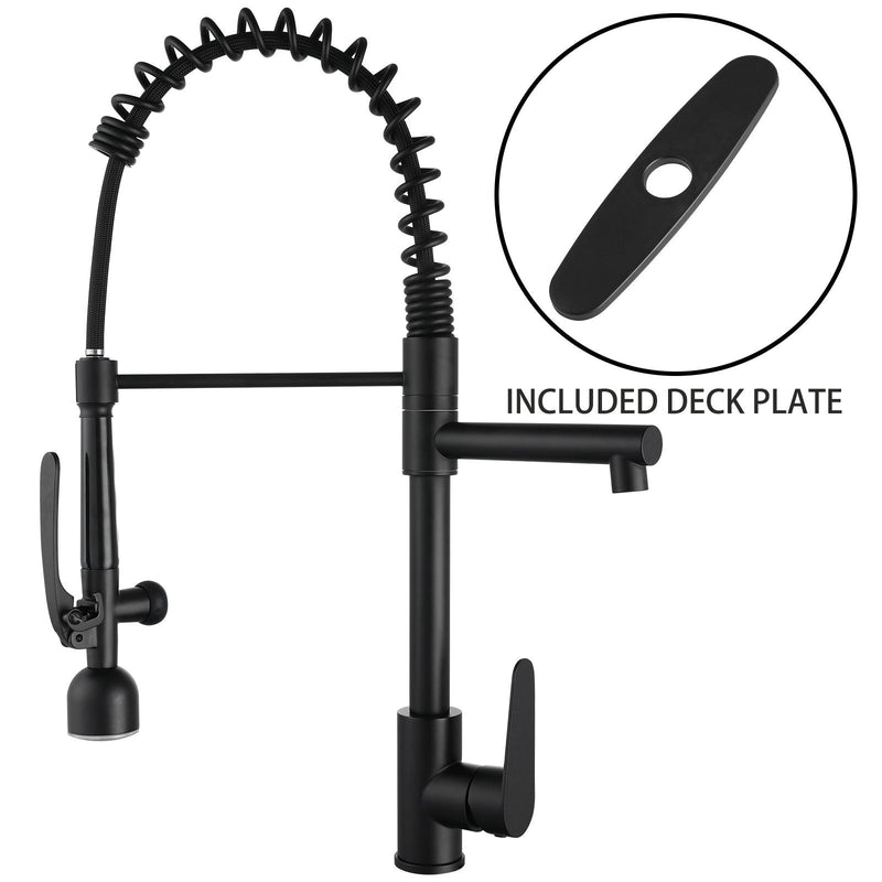 Kitchen Sink Faucet With LED Pull Down Sprayer, Single Handle High Arc Faucet, Dual Spouts, Deck Mount - Matte Black by HouseOfZazla
