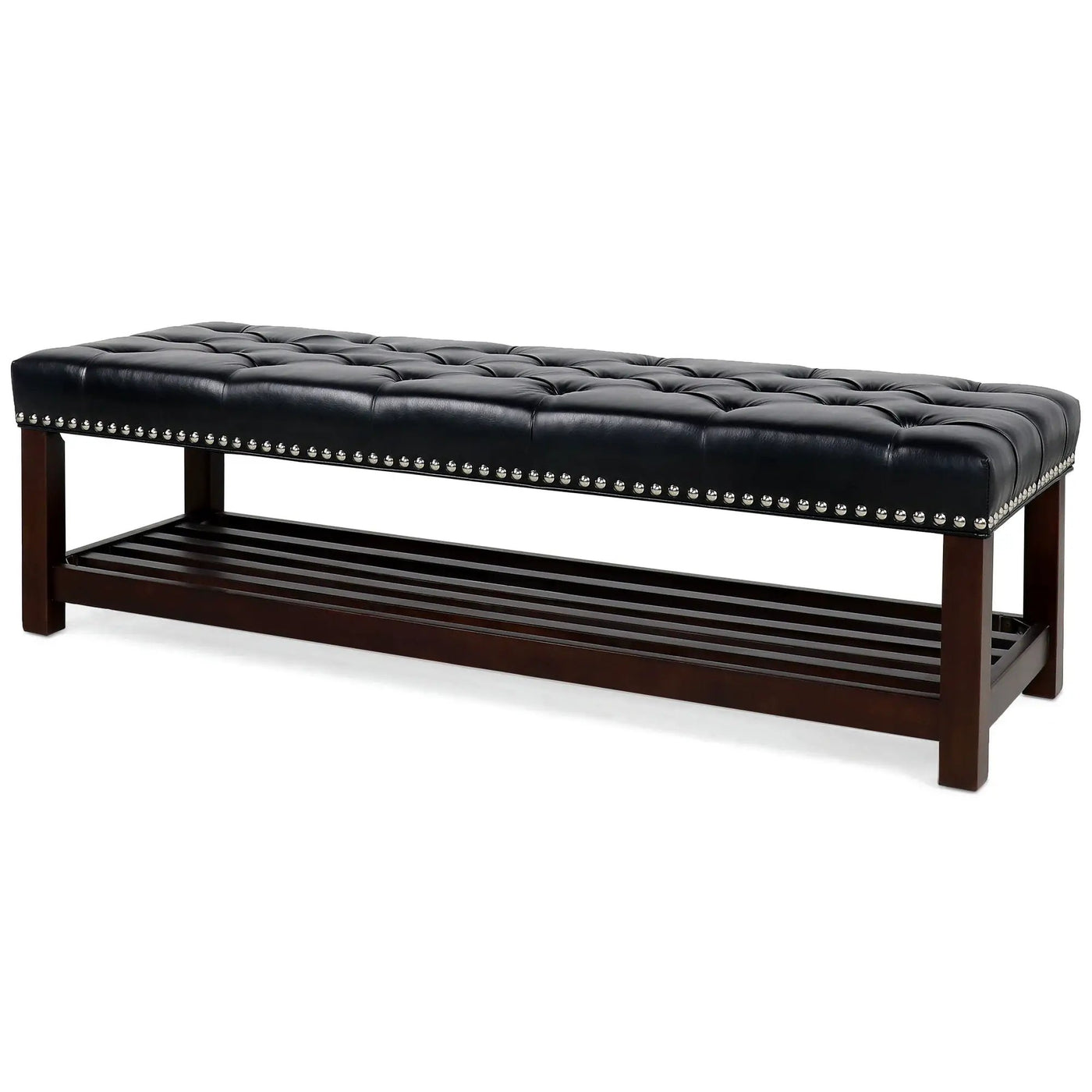 Bedroom End Of Bed Bench Tufted Upholstered End Of Bed Bench End Of Bed Entrance Shoe Bench With Nailhead Trim And Shelf Bedroom Upholstered Bench Living Room Shoe Rack Footstool by HouseOfZazla