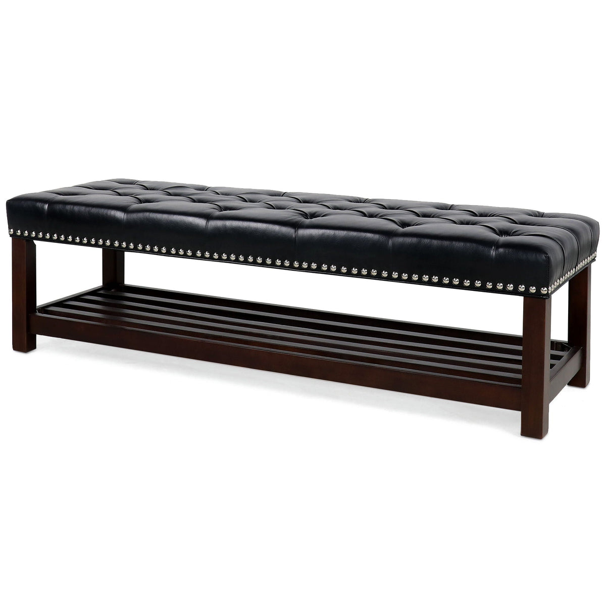 Tufted Upholstered End of Bed Bench with Nailhead Trim - Faux Leather, photo 2 of 8