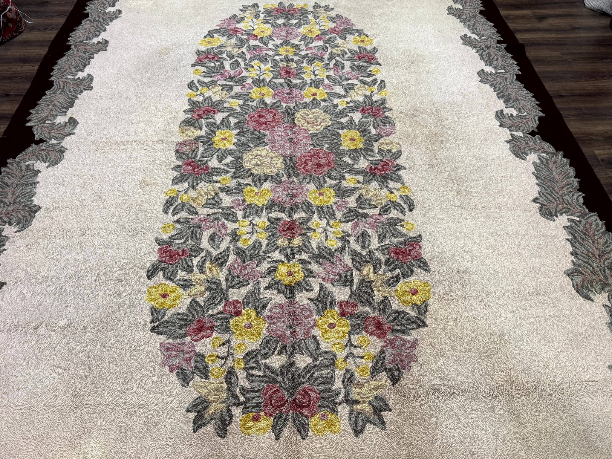 Palace Size American Hooked Rug 11x20 Aubusson Style Ivory by Jewel Rugs
