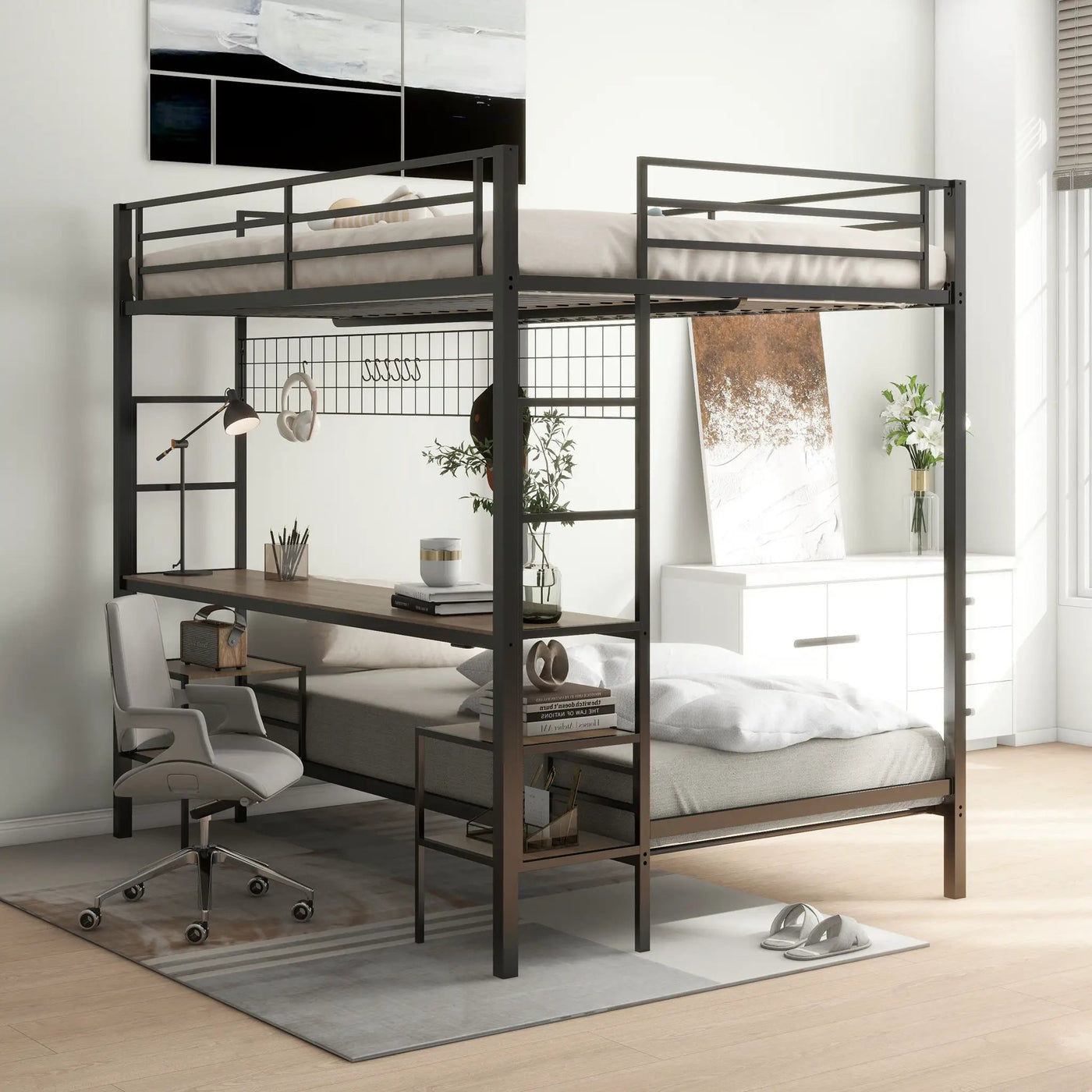 Ethan - Bunk Bed With Desk, Charging Station, Storage Shelves by HouseOfZazla