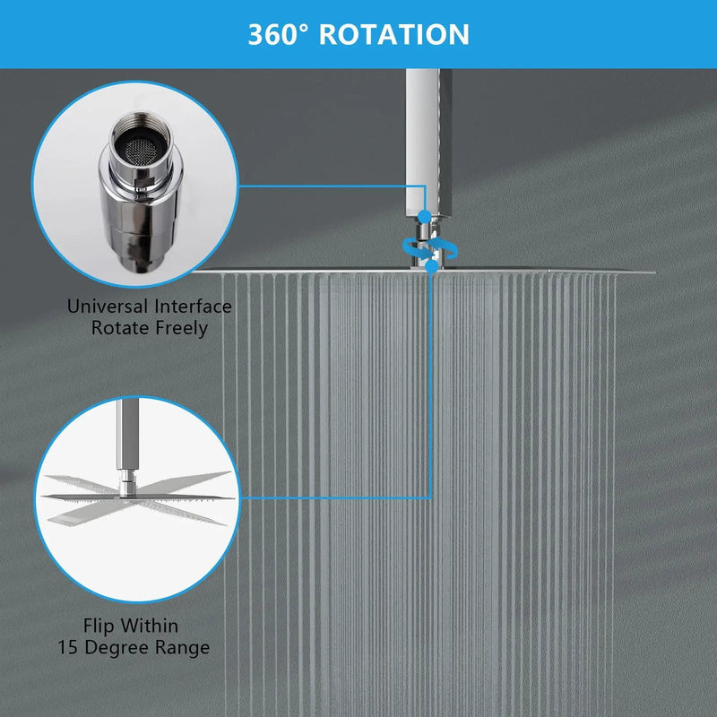 Ultra Thin Square Rainfall Shower Head Stainless Steel, Wall Or Ceiling Mount by HouseOfZazla
