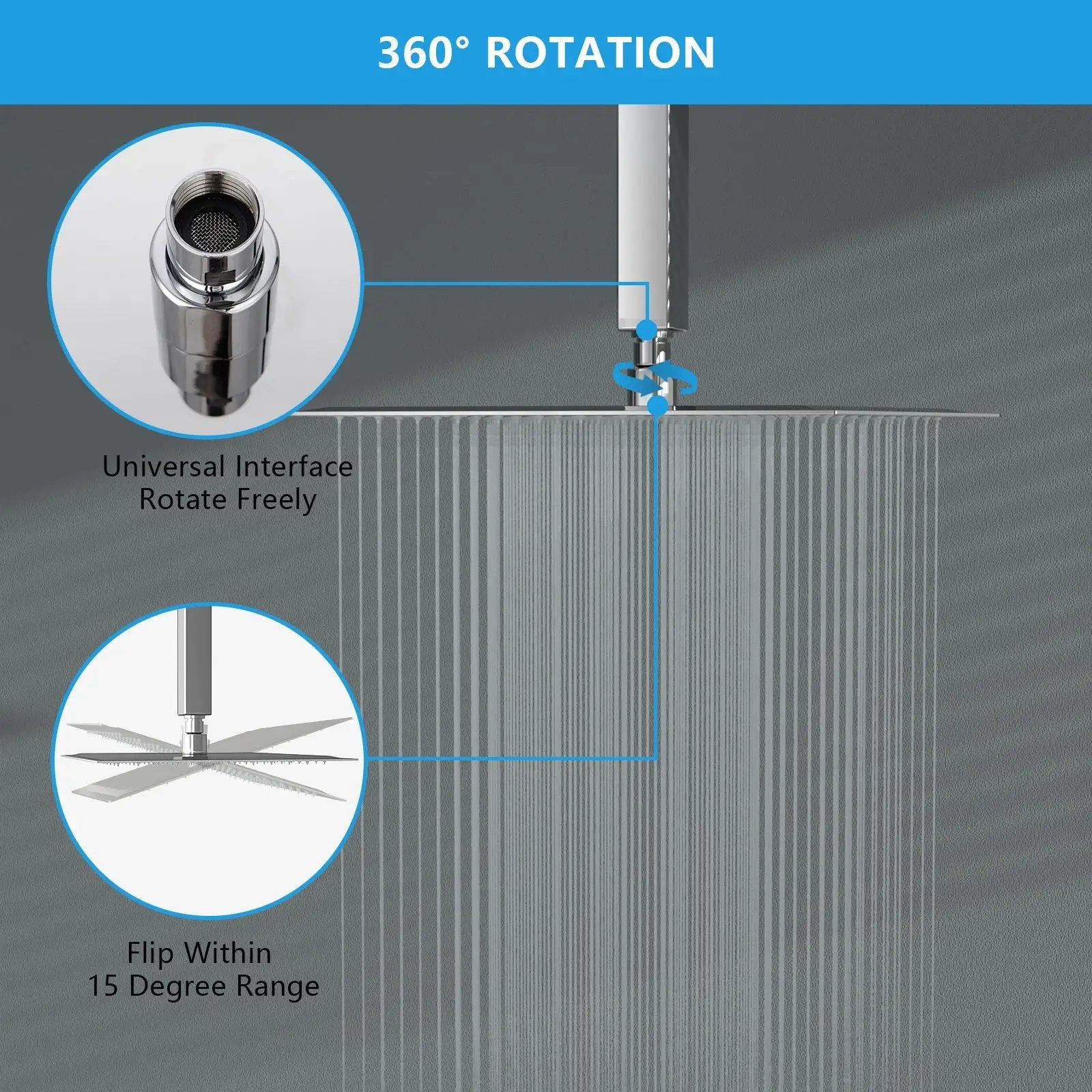 16" Square Rainfall Shower Head Fixed Wall Mount With Full Body Coverage & Self Cleaning Silicone Nozzles by HouseOfZazla