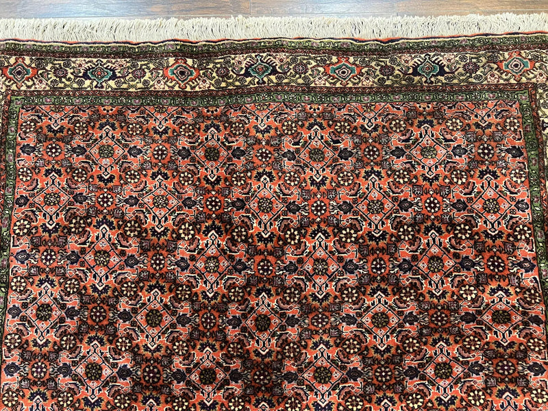 Antique Persian Bijar Rug 5x7, Allover Pattern, Hand Knotted Vintage Wool Tribal Oriental Carpet, Bidjar Rug, Red and Cream 5 x 7 ft, Handmade Rug by Jewel Rugs