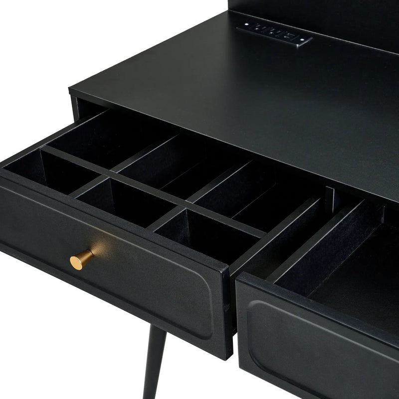 Modern Makeup Vanity Desk With Mirror And Lights Retractable Design Engineered Wood - Black by Unique Piece Furniture