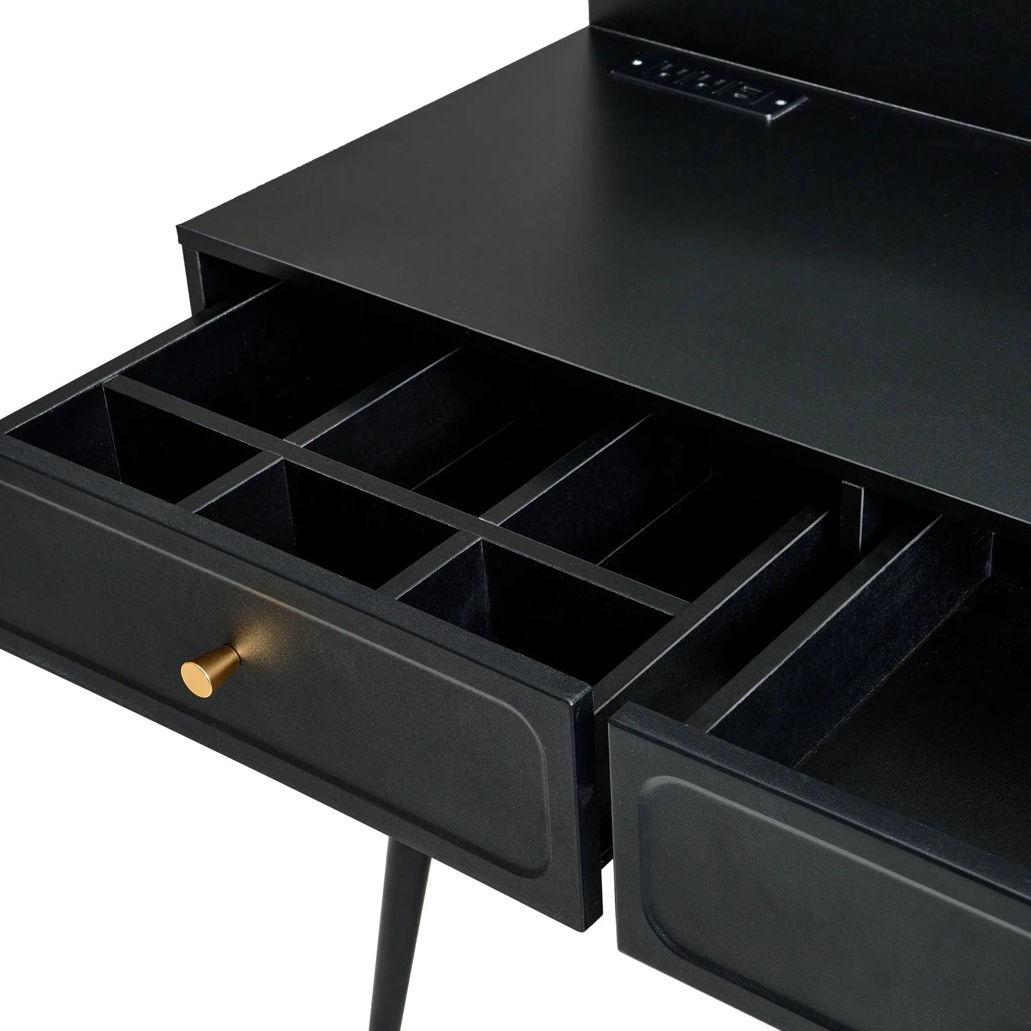 Modern Makeup Vanity Desk With Mirror And Lights Retractable Design Engineered Wood - Black by HouseOfZazla