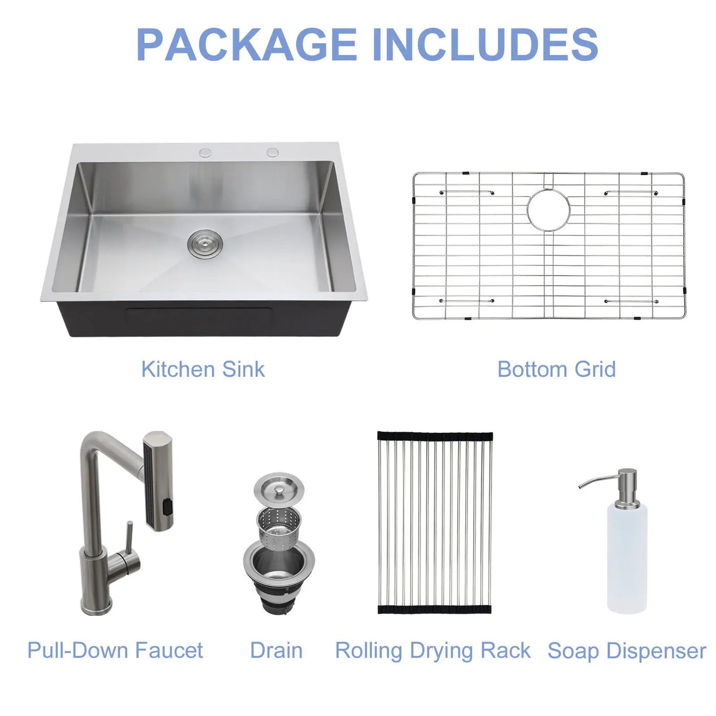 Drop In Kitchen Sink With Pull Down Faucet And Soap Dispenser by HouseOfZazla