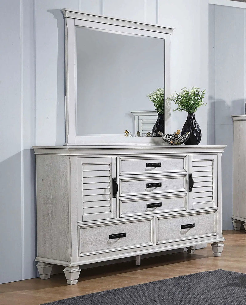 Franco 5-drawer Dresser with Mirror Distressed White by Unique Piece Furniture